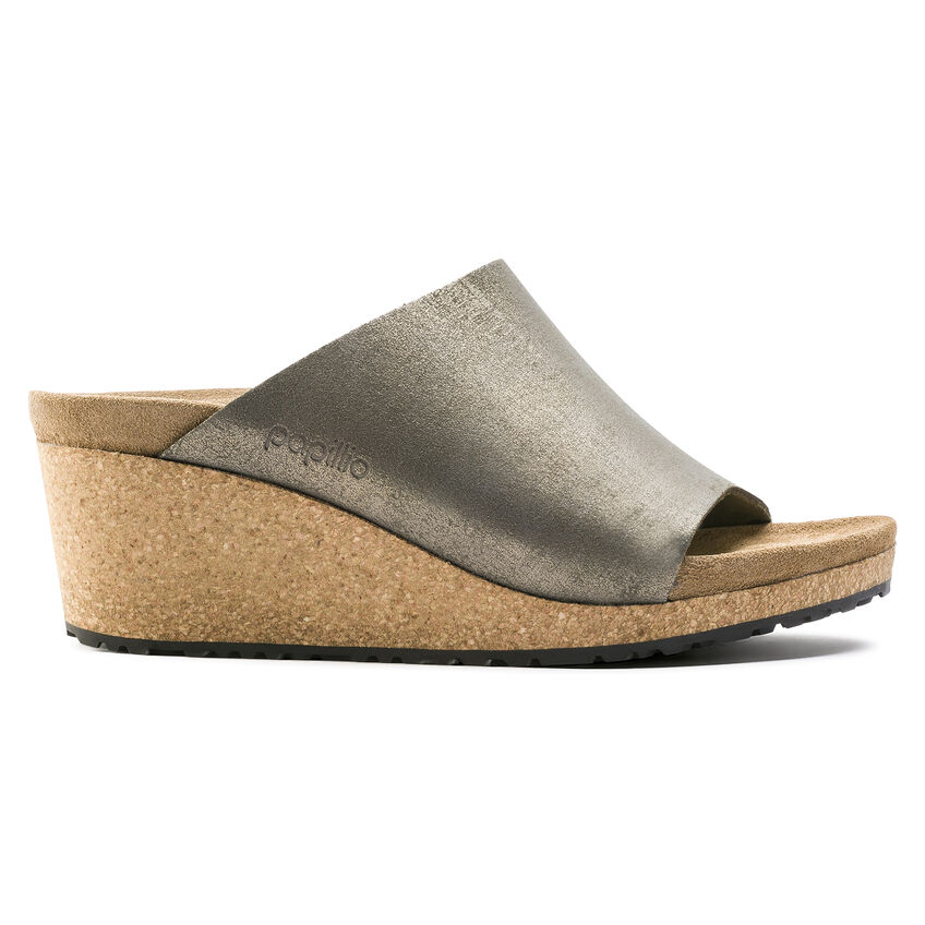 Birkenstock Namica Suede Leather Washed Metallic Stone Gold